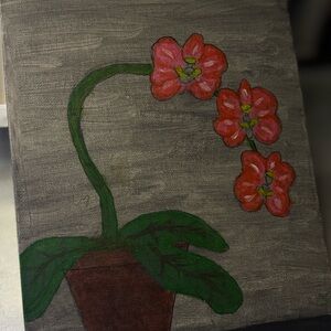 Red and Green Orchid Painting in Minimalist Style